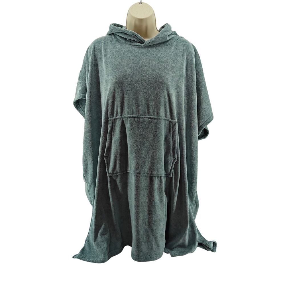 Throwzy Marlo Lorenz Grey Blue  Wearable Hooded Towel Poncho Beach Resort OS